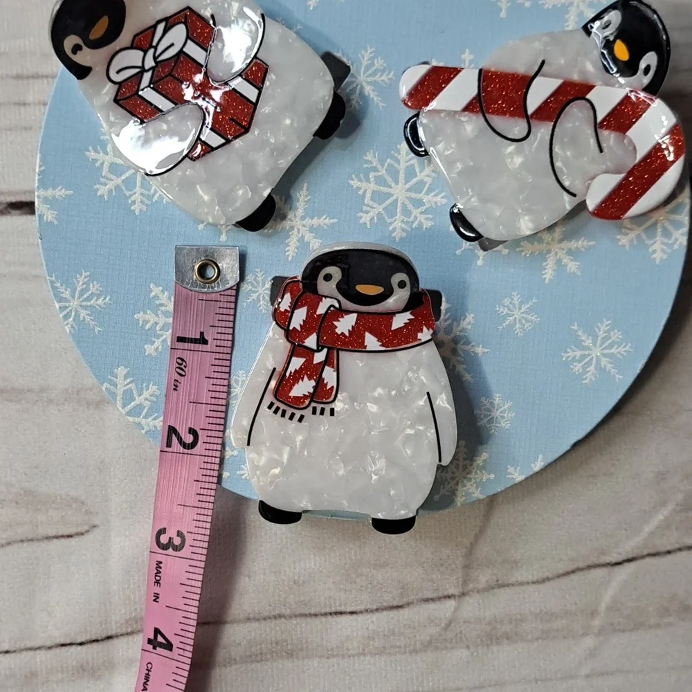 Piper K Penguin Hair Clips with Red and White Scarves